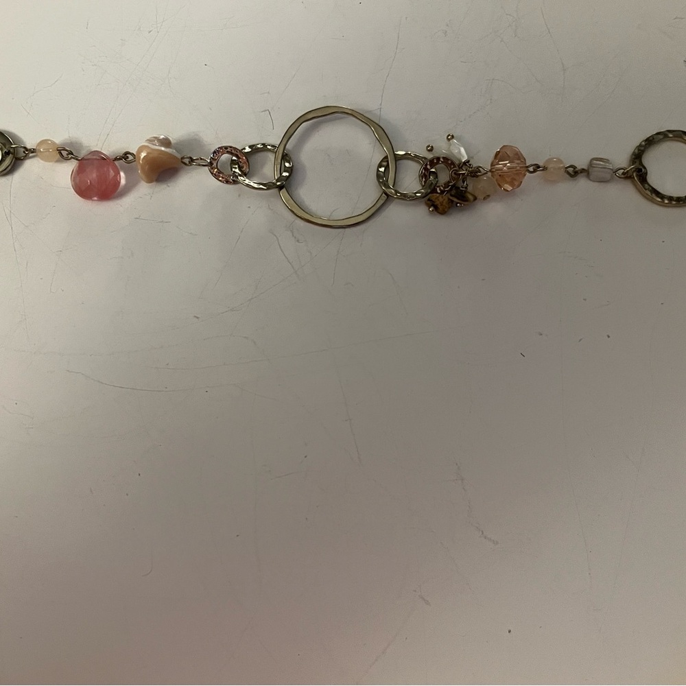Chicos brass/gold hammered bracelet with faux stones